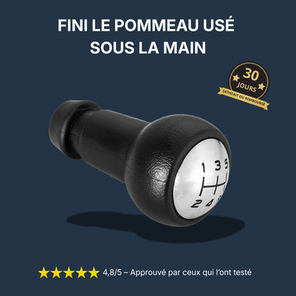Pommeau de vitesse 207 noir avec insert chromé monté sur levier Peugeot
