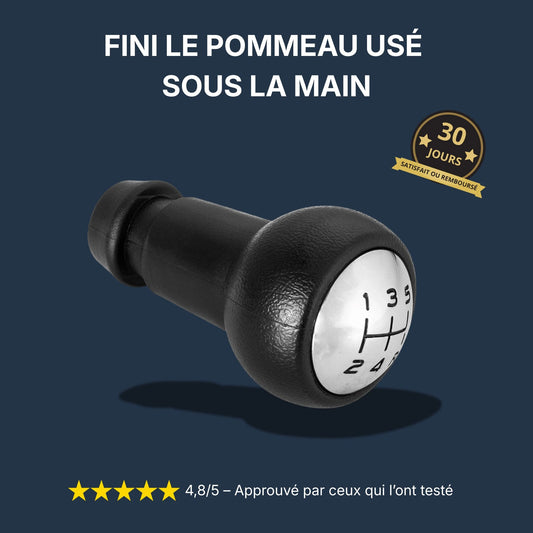 Pommeau de vitesse 207 noir avec insert chromé monté sur levier Peugeot