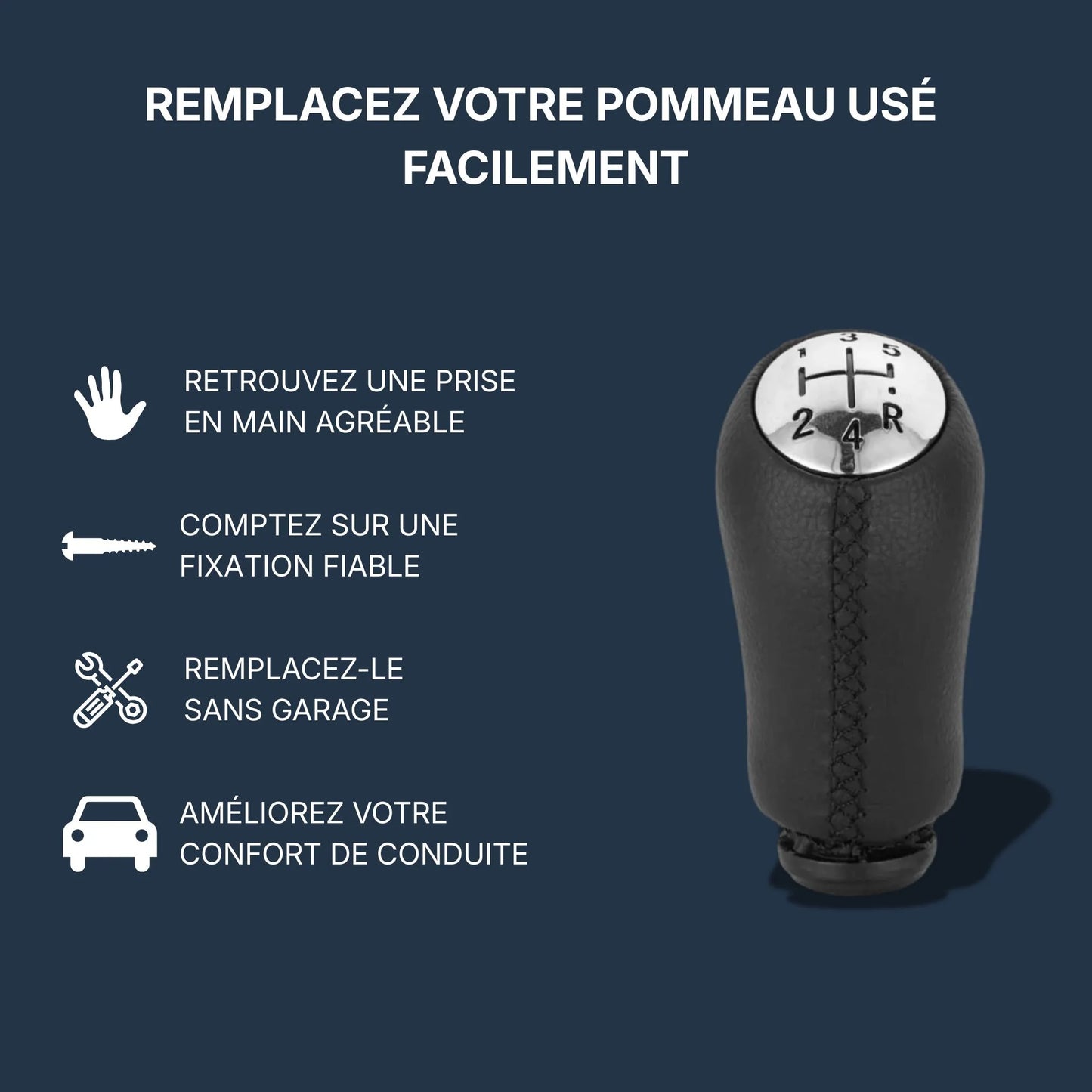 Pommeau de levier de vitesse Clio 3 boîte 6 en finition cuir pour Renault Clio 3