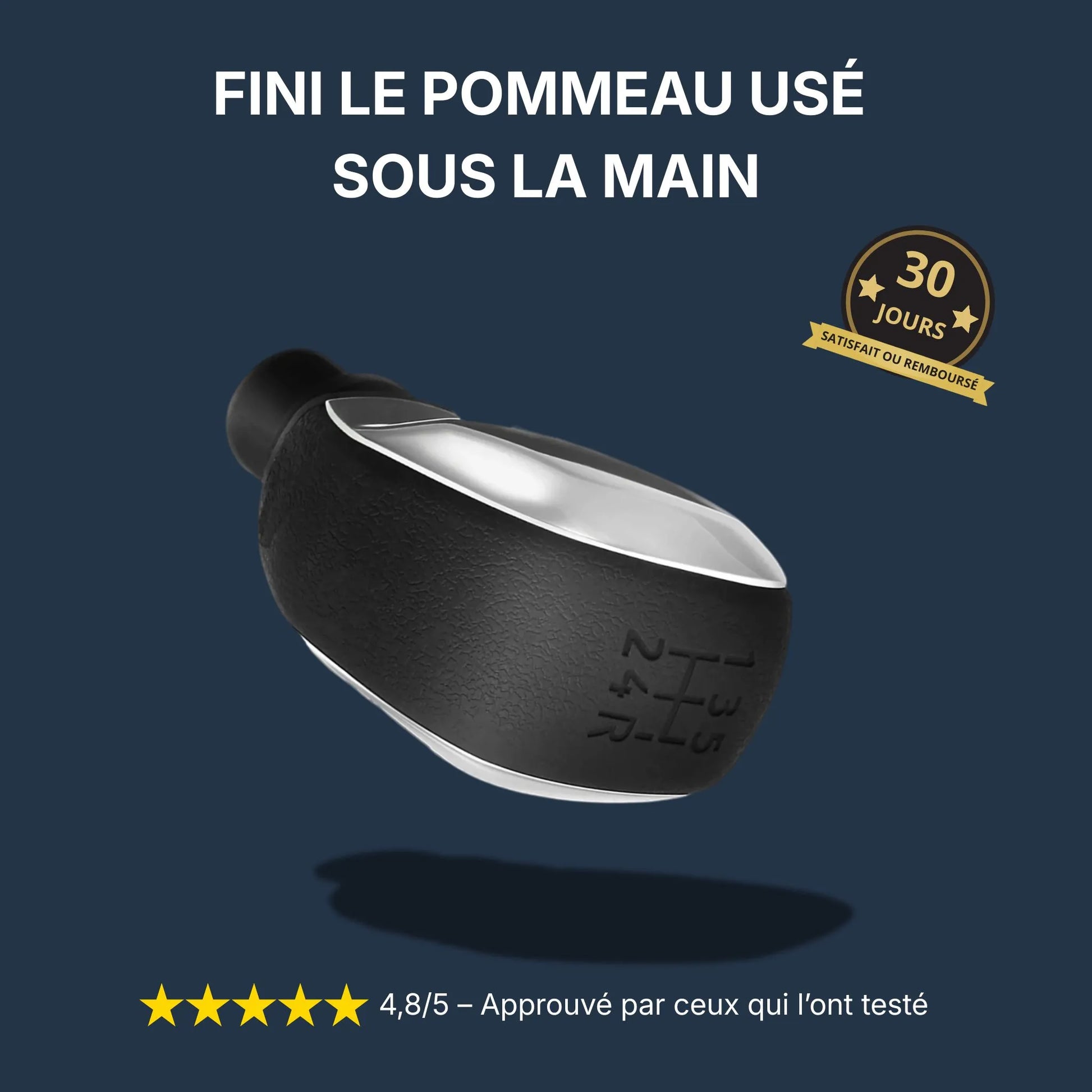 Pommeau de vitesse 308 noir brillant monté sur levier central avec finition chrome élégante