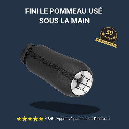 Pommeau de vitesse Clio 3 noir avec insert chromé monté sur levier de vitesse Clio 3