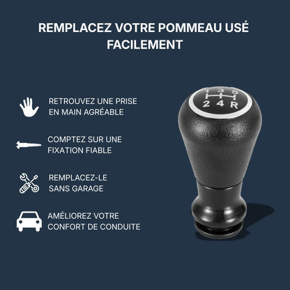 Pommeau de vitesse pour 307 avec insert chromé monté sur console centrale Peugeot